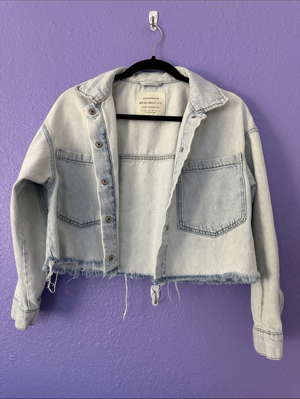 Stradivarius Pale Blue Cropped Denim Jacket